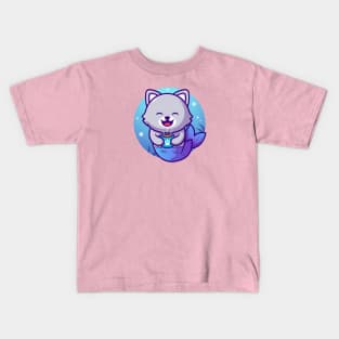 Cute Cat Mermaid With Fish Cartoon Kids T-Shirt